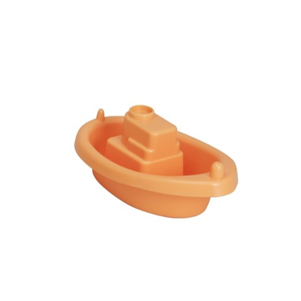 Re:line Tub Boat in pastel orange, eco-friendly tugboat toy for bath or beach, made from renewable materials.