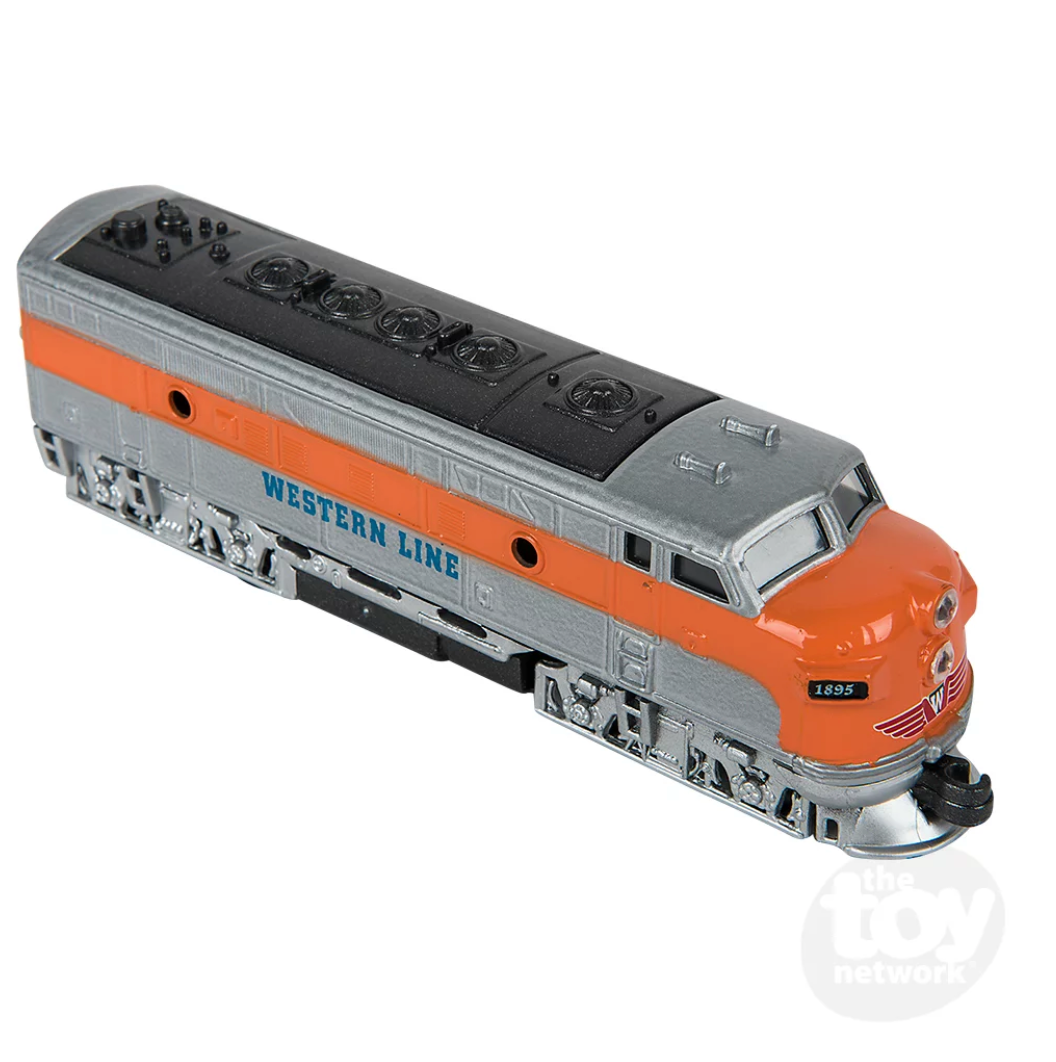 Classic Loco Diesel die-cast metal train with pullback action in orange and silver, Western Line design.