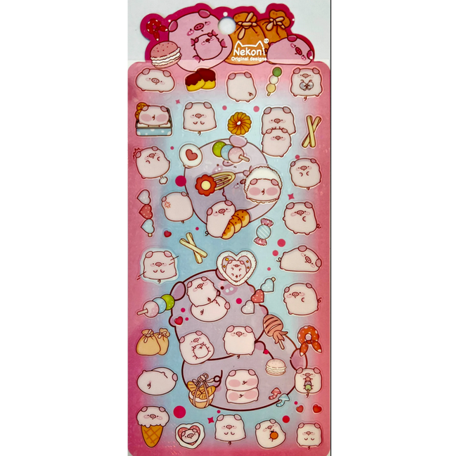Pig Snack Stickers featuring cute pig characters with snacks, perfect for decorating planners, notes, and letters.