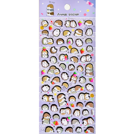 Hedgehog Puffy Stickers sheet featuring cute, playful hedgehog designs perfect for planners, notes, and crafts.