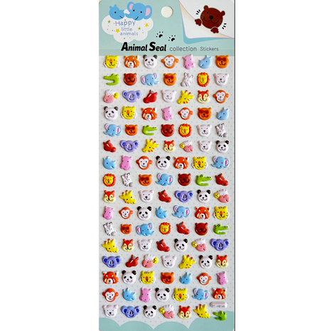 Zoo Puffy Stickers sheet featuring colorful raised animal faces for decorating notes, planners, and letters.
