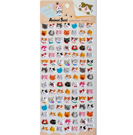 Cats Puffy Stickers sheet with colorful cat faces, perfect for decorating notes, planners, and letters creatively.