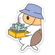 Guinea Pig Succulent Gardener Sticker featuring a cute guinea pig holding a succulent in a yellow pot wearing a blue hat.
