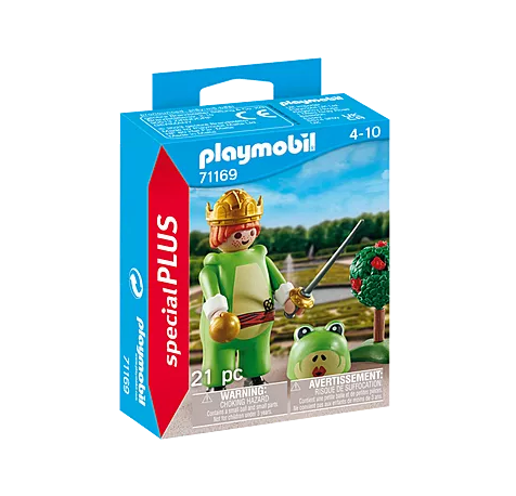 Special Plus | Frog Prince set with figure in frog costume, crown, rapier, gold ball, and rose tree for creative play.