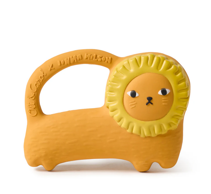 Richie Lion Teether baby toy made of natural rubber with textured handle for soothing teething gums, safe for ages 0+