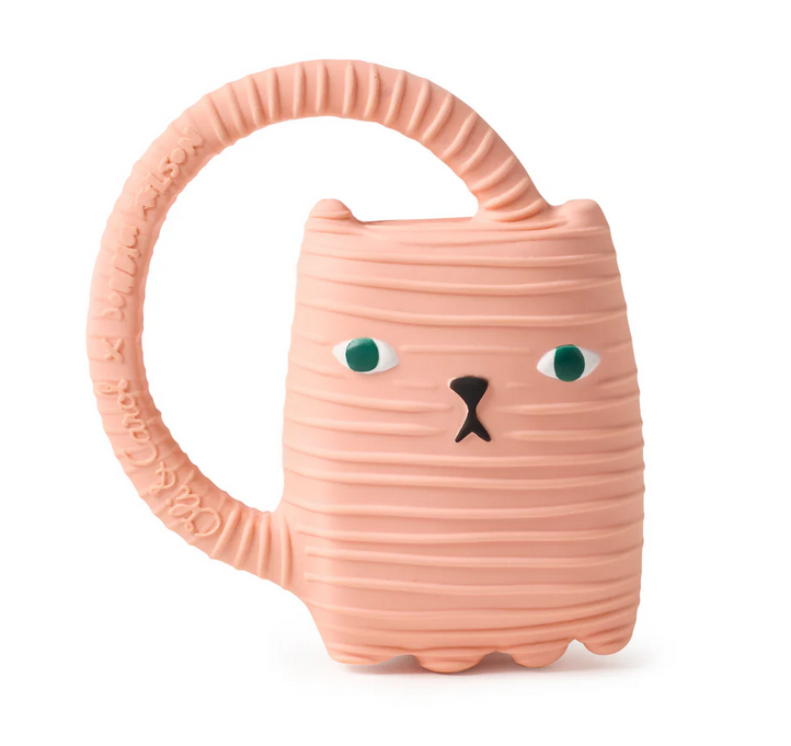 Natural Teether | Ginge Cat baby teether in soft textured natural rubber with easy-grip tail handle for soothing gums.