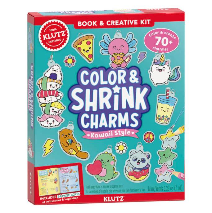 Color & Shrink Charms Kawaii Style kit with 70+ designs for creating colorful, shrinkable, kawaii charms and accessories.