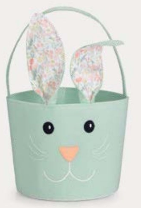 Bunny Cloth Bag in pastel green with floral ears, cute face, and sturdy handle, perfect for Easter treats and gifts.
