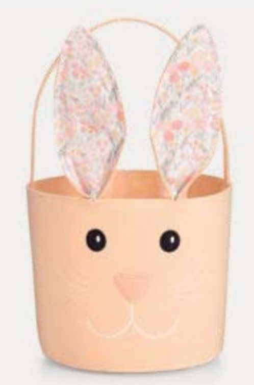 Bunny Cloth Bag featuring cute felt bunny face with floral fabric ears and a soft peach color, perfect for Easter.