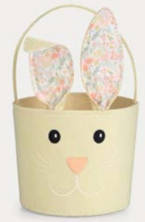Bunny Cloth Bag with floral fabric ears and cute face, perfect for Easter treats and decorations.