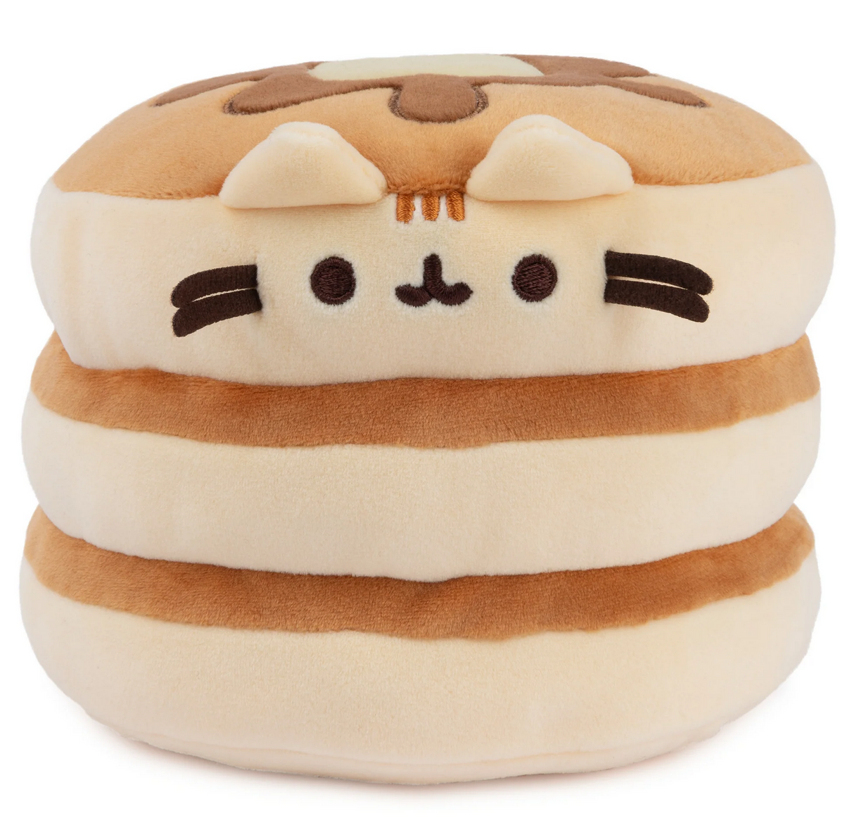 Pusheen Squisheen Pancakes plush featuring three soft pancake layers with Pusheen face and embroidered butter on top.