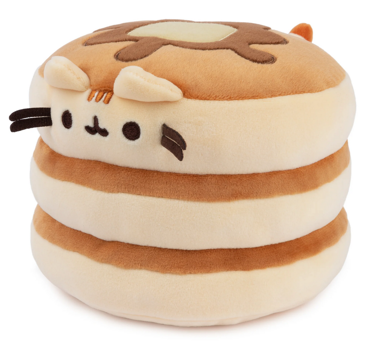 Pusheen Squisheen Pancakes plush shows Pusheen as a soft, squishy stack of three pancakes with butter and syrup.