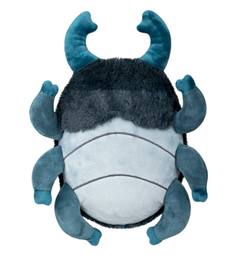 Soft plush Stag Beetle Mini toy in shades of blue and gray, perfect for kids ages 0 and up.