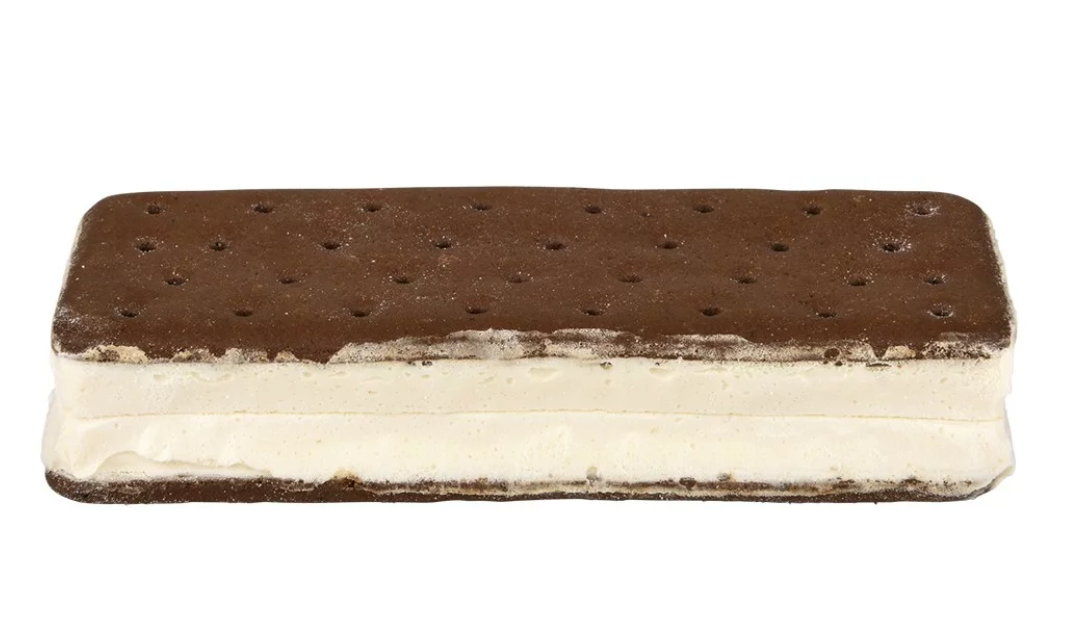 Astronaut Ice Cream Sandwich showing the freeze-dried vanilla ice cream between two chocolate wafer layers.