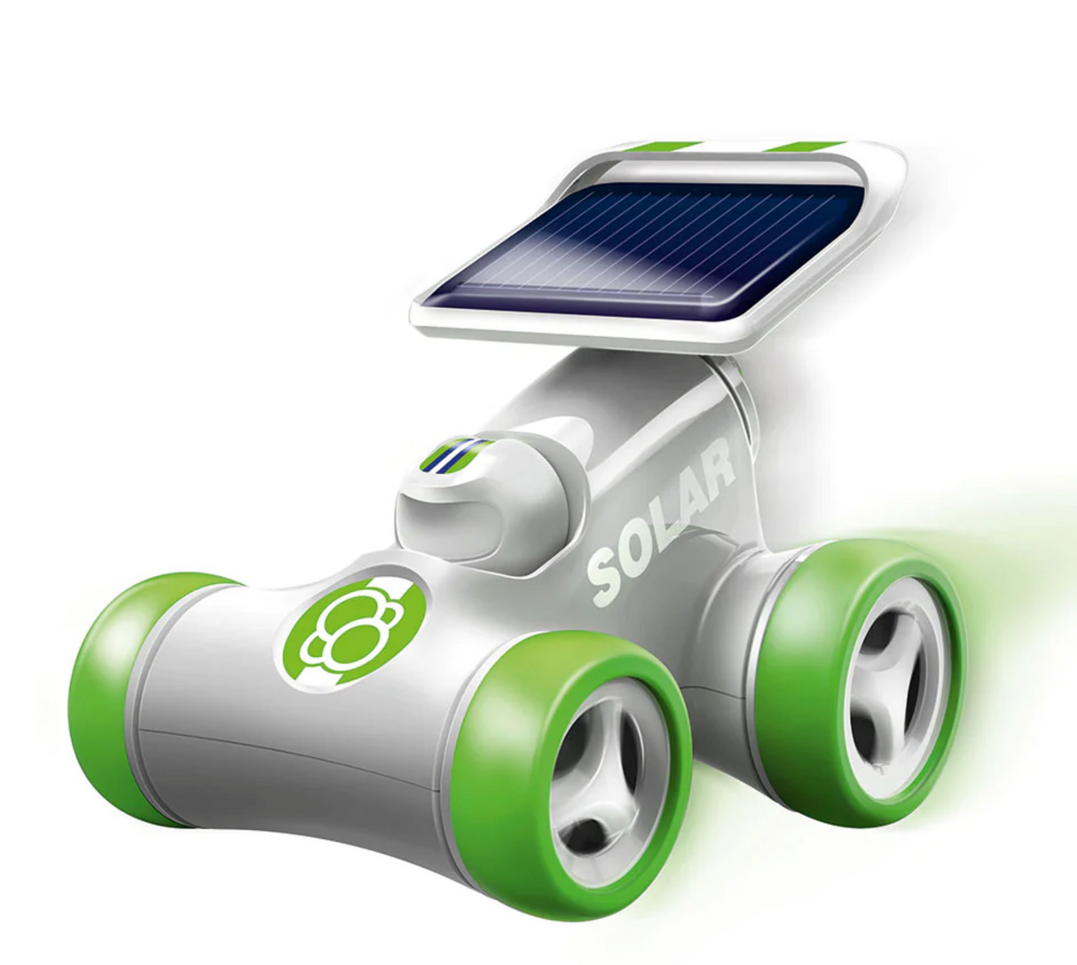 Solar Race Car toy with adjustable solar panel harnessing sunlight to power its electric motor for educational fun.