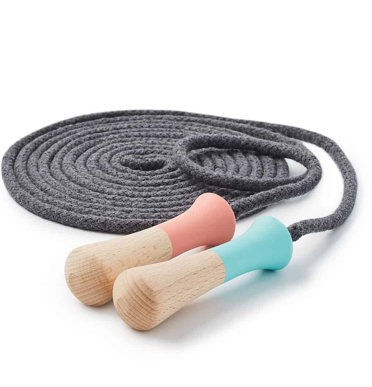 Jump Rope | Playground Coral & Mint with 4.5m cotton rope and beech wood handles, made in Barcelona.
