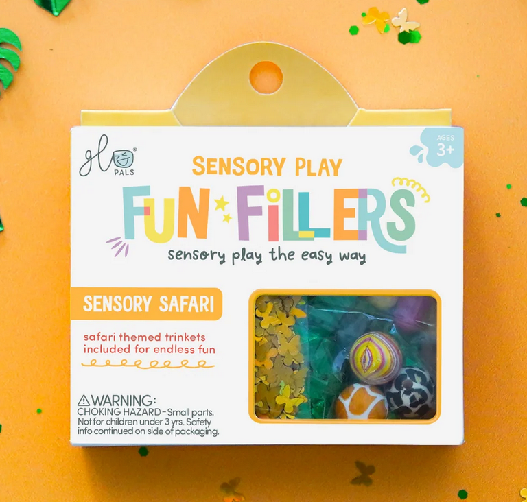 Sensory Jar Fun Fillers | Sensory Safari with safari-themed sensory play trinkets for kids aged 3 and up.