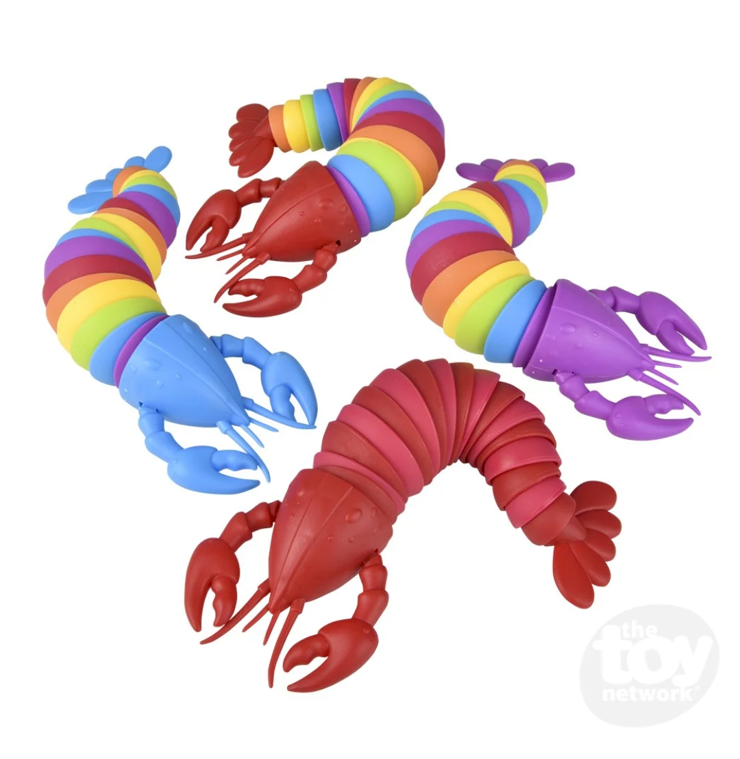 Sensory Wiggle Lobster in assorted colors, a light-up fidget toy providing soothing ASMR and playful wiggle motion.