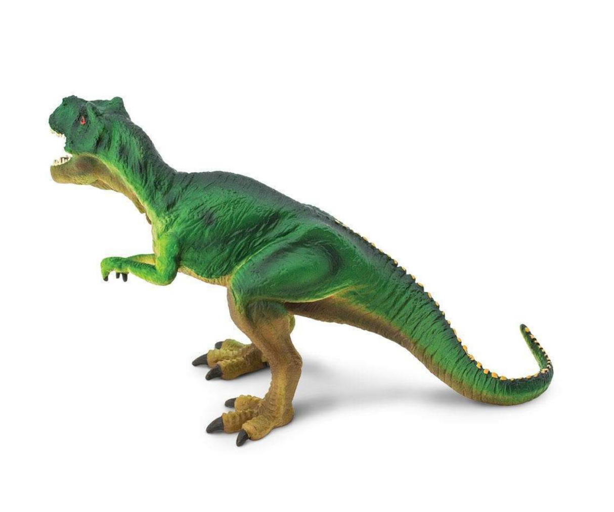 Tyrannosaurus Rex figure in green with detailed texture, 7 inches long and 4 inches high, non-toxic and BPA free.