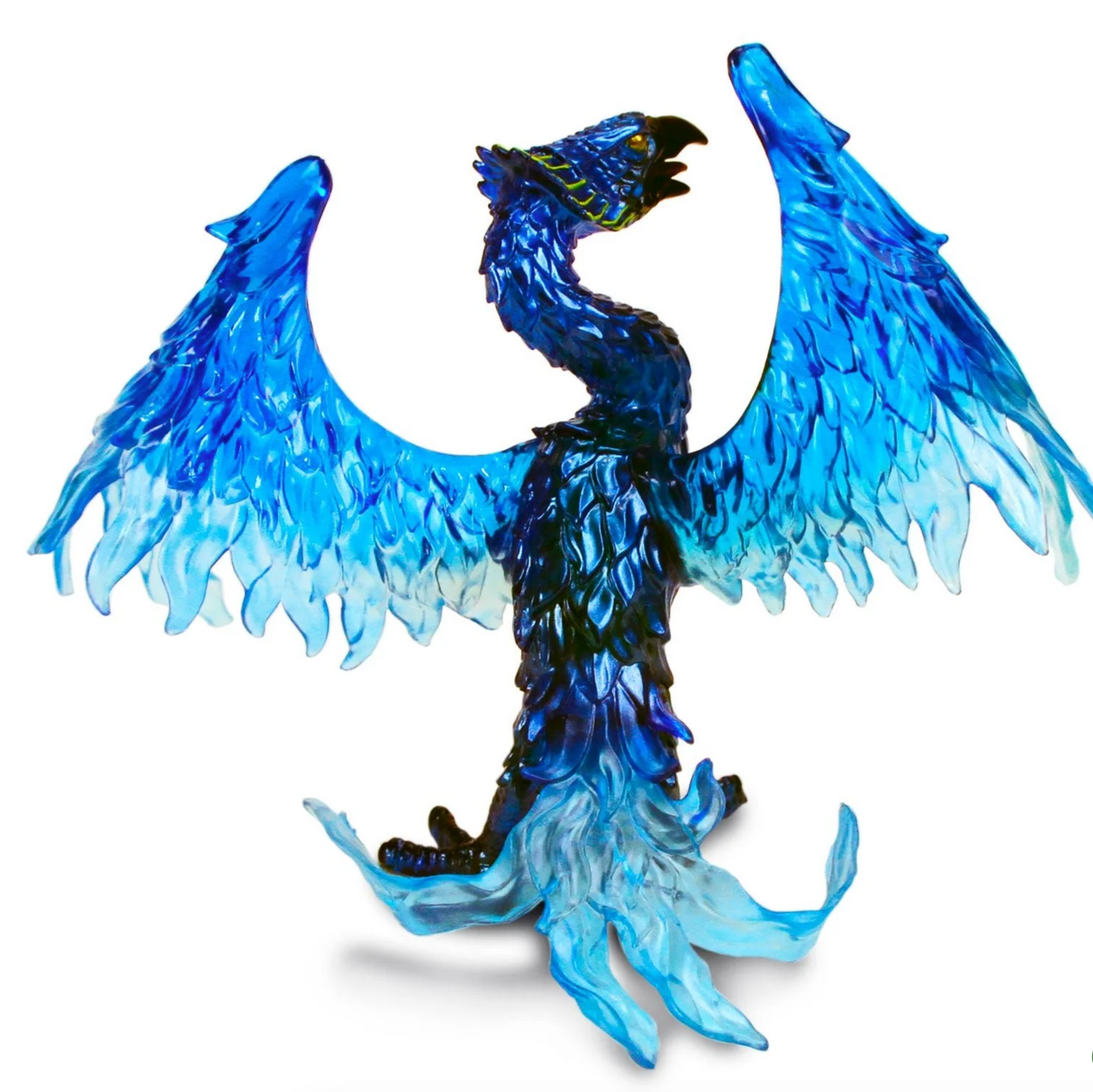 Blue Phoenix toy figure with detailed blue translucent wings and feathers spreading wide in flight pose.