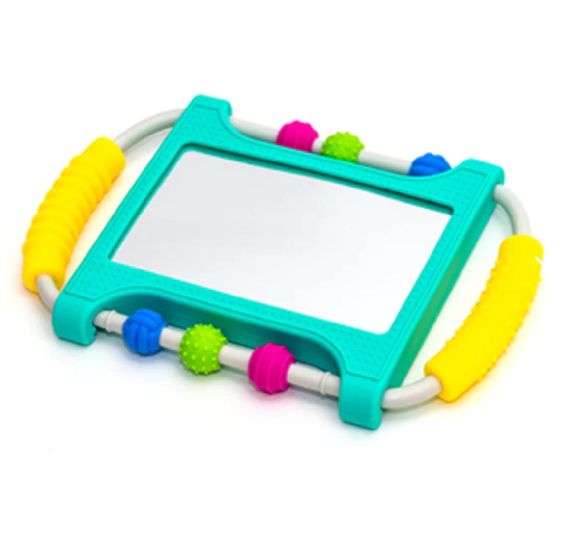 Peeka Developmental Mirror with colorful beads and handles for tummy time, safe and portable for babies from 0 months.