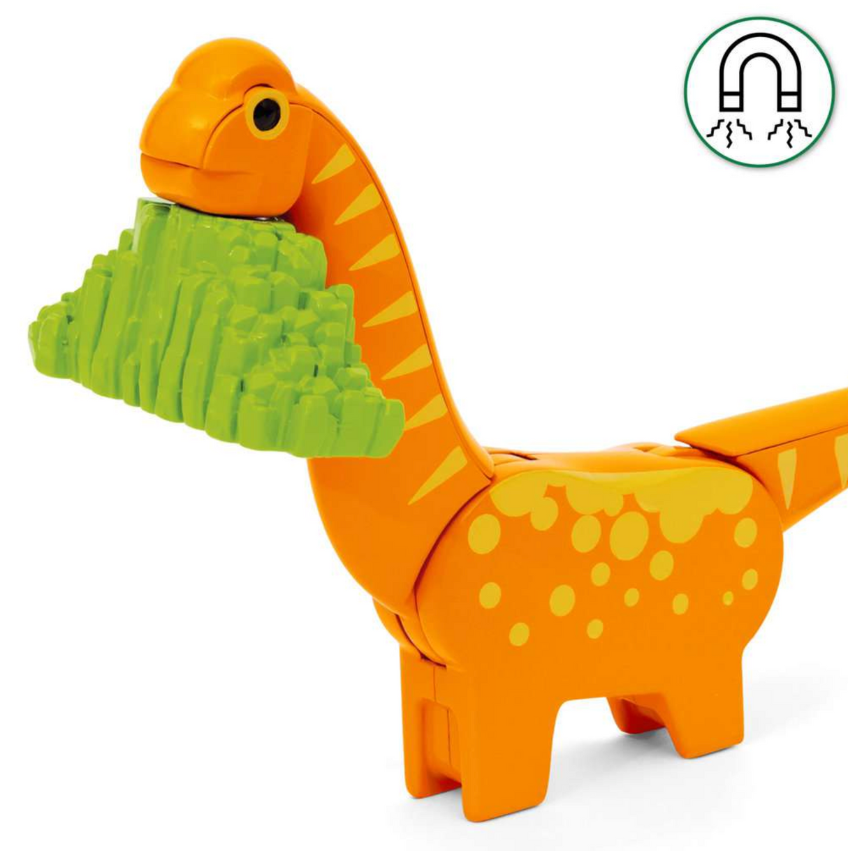 Dinosaur Circle Set Brachiosaurus figure holding green leafy accessory with a magnet for imaginative play.