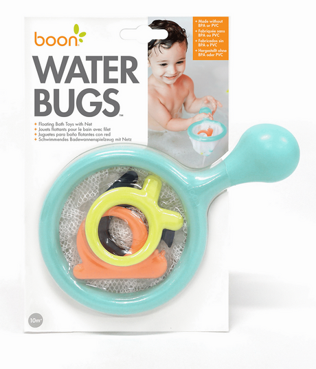 WATER BUGS Fishing toy set with colorful floating bugs and net for kids developing hand-eye coordination in bath.