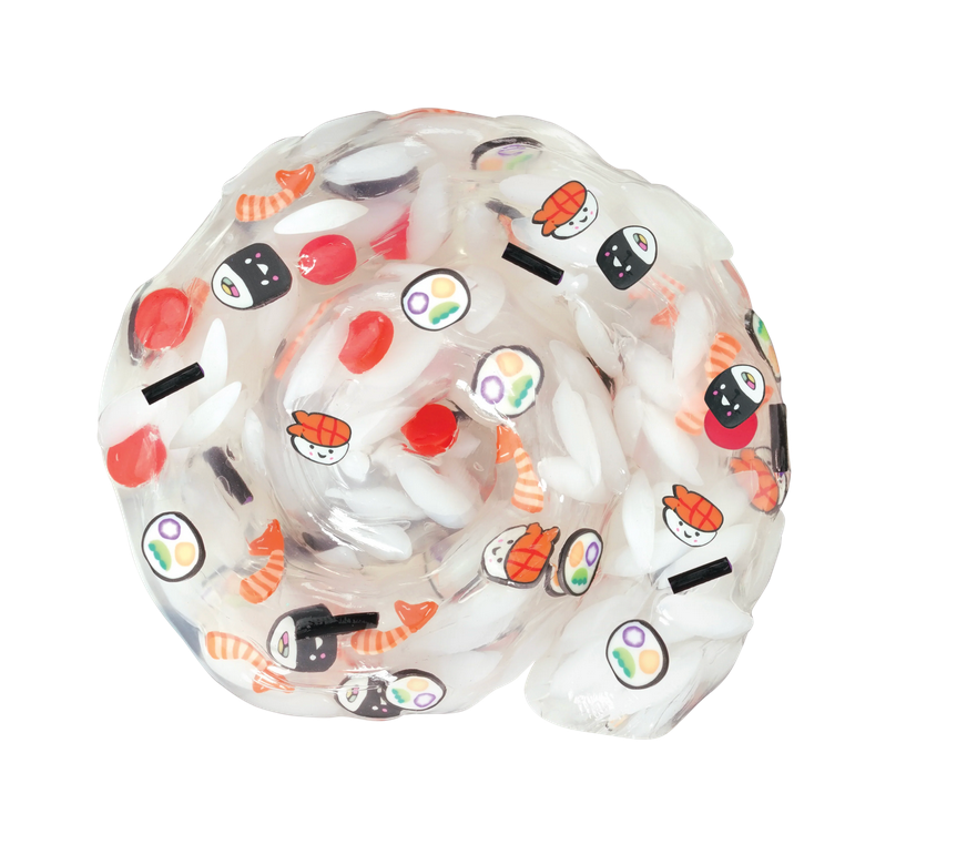 Mini Trendsetters Sushi Thinking Putty swirl with sushi-themed pieces like rice, nigiri, and rolls for tactile play.