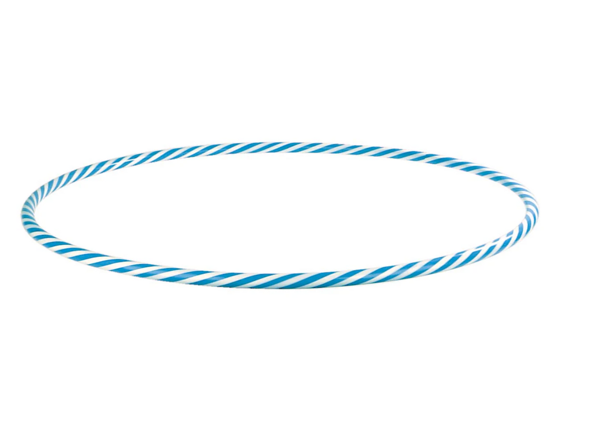 Hoola Hoop with blue and white two-toned spiral design, lightweight and fun for ages 3 and up, store pickup only.