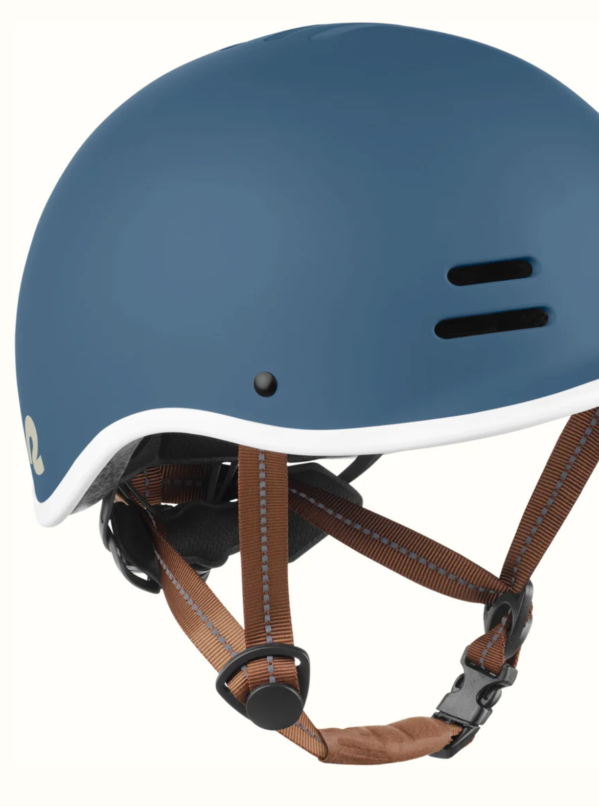 Remi Kids Bike & Skate Helmet in blue with brown adjustable straps and removable washable interior padding
