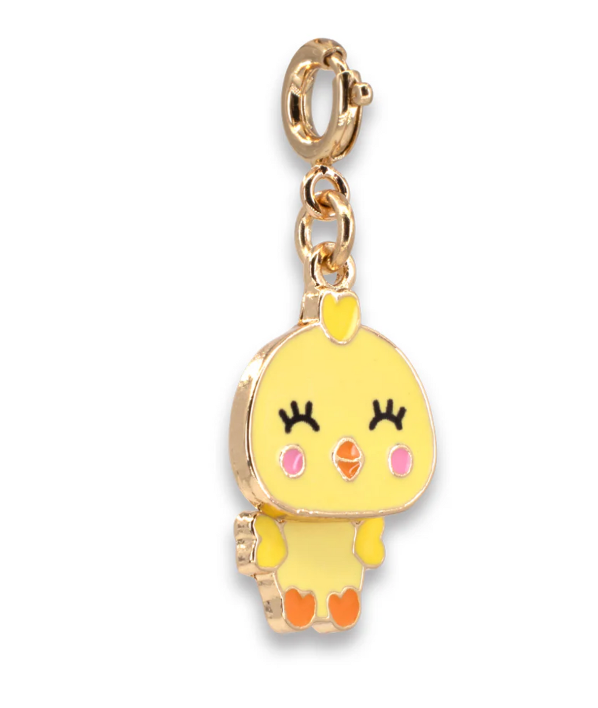 Gold Swivel Chick Charm with yellow enamel chick design and gold swivel clasp for bracelets or necklaces.