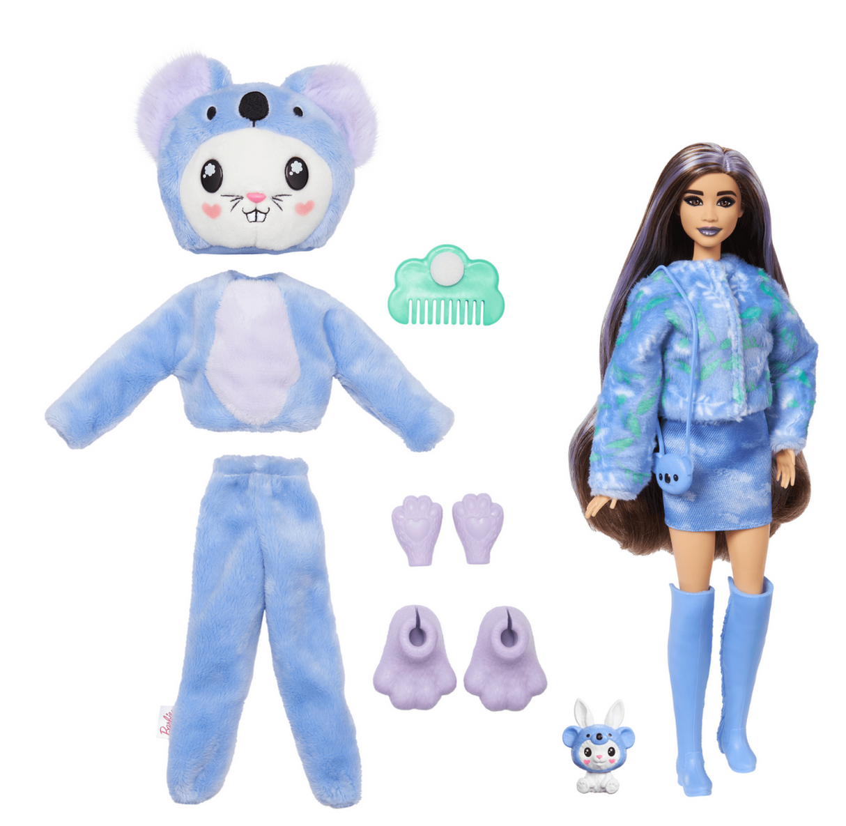 Barbie Cutie Reveal Bunny/Koala doll with plush costume, accessories, color-change features, and mini pet included.