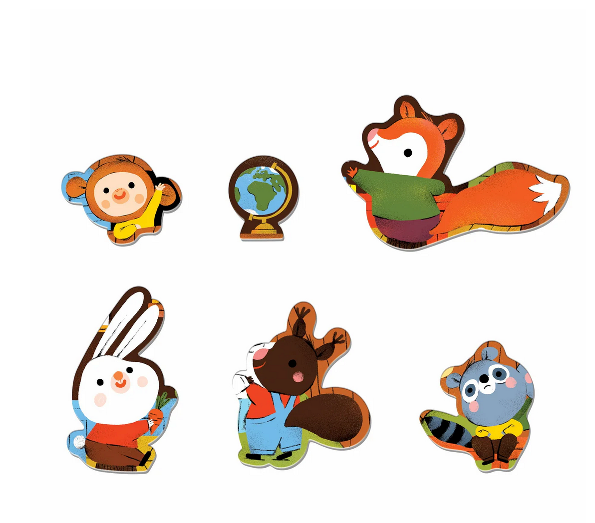 25pc Forest School Floor Puzzle featuring colorful forest animal-shaped pieces including fox, rabbit, squirrel, and raccoon.