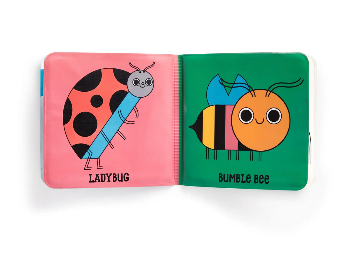 Bath Book Color Magic | Bug Out! open to colorful ladybug and bumble bee pages for bath time fun.