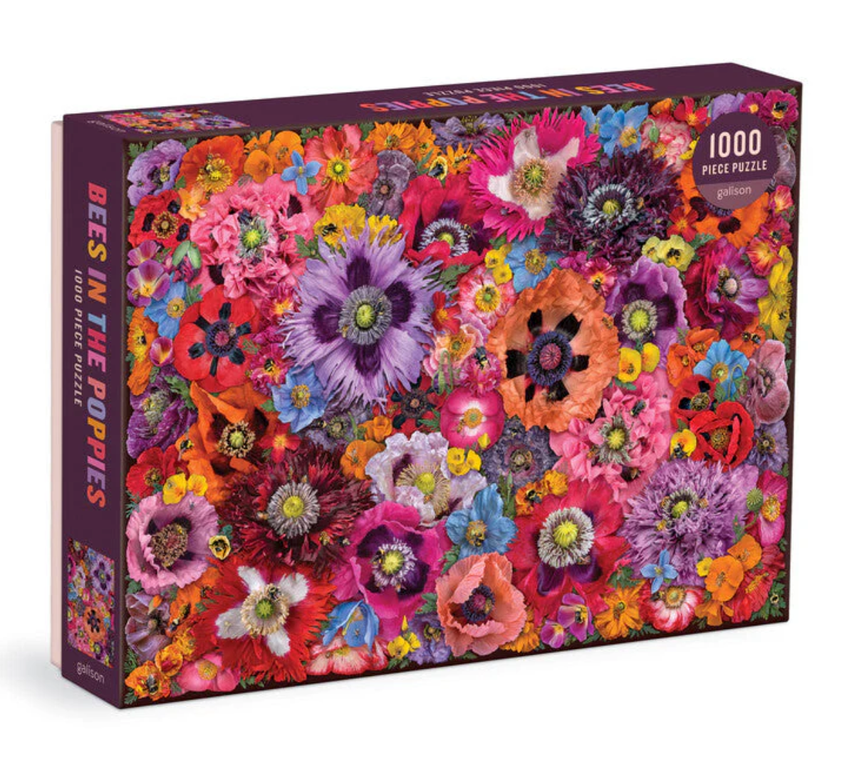 1000pc Bees in the Poppies Puzzle box featuring colorful poppies and bees, perfect for a vibrant 1000 piece challenge.