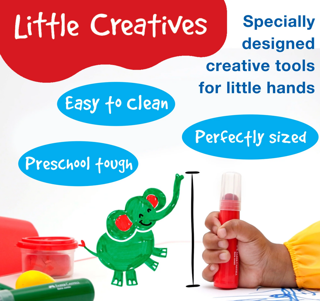 Little Creatives Ultra Washable Markers with jumbo tips, designed for preschool kids and easy to clean.
