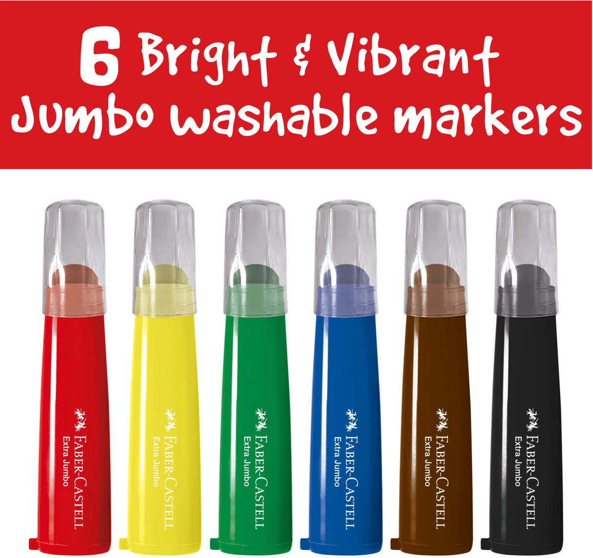 Little Creatives Ultra Washable Markers set of 6 bright jumbo markers with washable, vibrant, non-toxic colors.