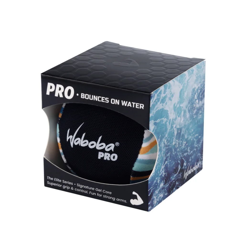 Waboba Pro ball in packaging, designed for water bouncing with textured grip and signature gel core for advanced players.