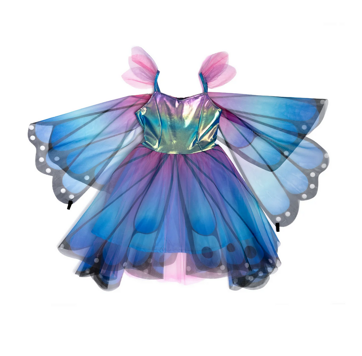 Butterfly Twirl Dress & Wings Blue Size 3-4 with vibrant blue-purple skirt and attached butterfly mesh wings.
