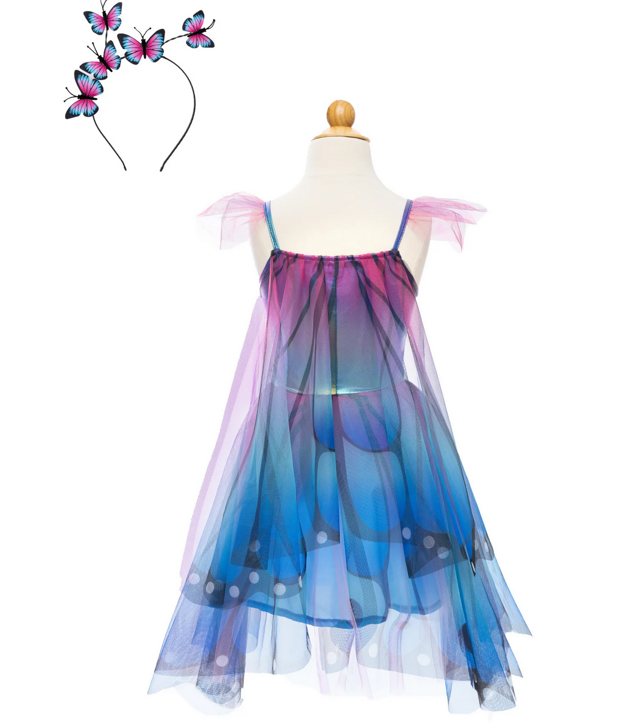Butterfly Twirl Dress & Wings | Blue Size 5-6 with scalloped skirt, attached butterfly wings, and matching headband.