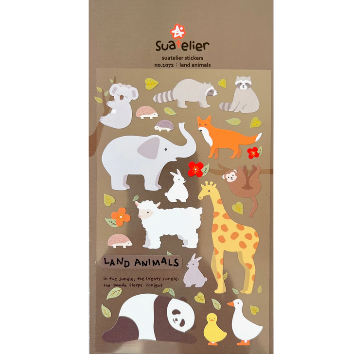 Land Animal Stickers featuring colorful illustrations of jungle and forest animals on a sticker sheet.