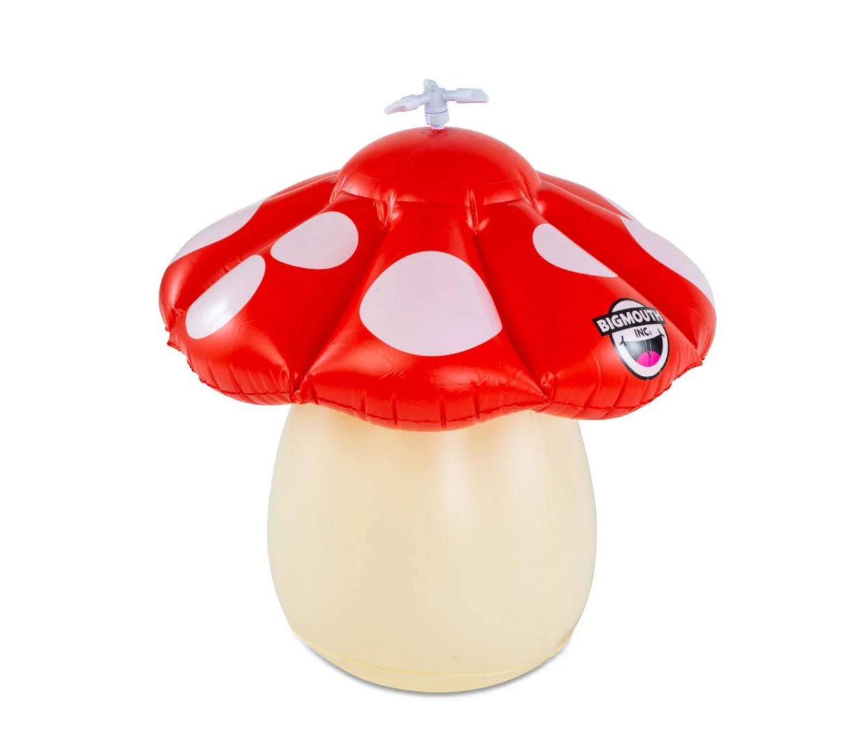 Inflatable 2-foot Mini Mushroom Sprinkler with red and white polka dots, perfect for summer backyard fun.