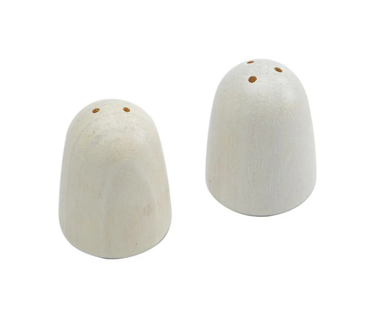 Breakfast Menu wooden salt and pepper shakers made from chemical-free rubberwood for kitchen play.