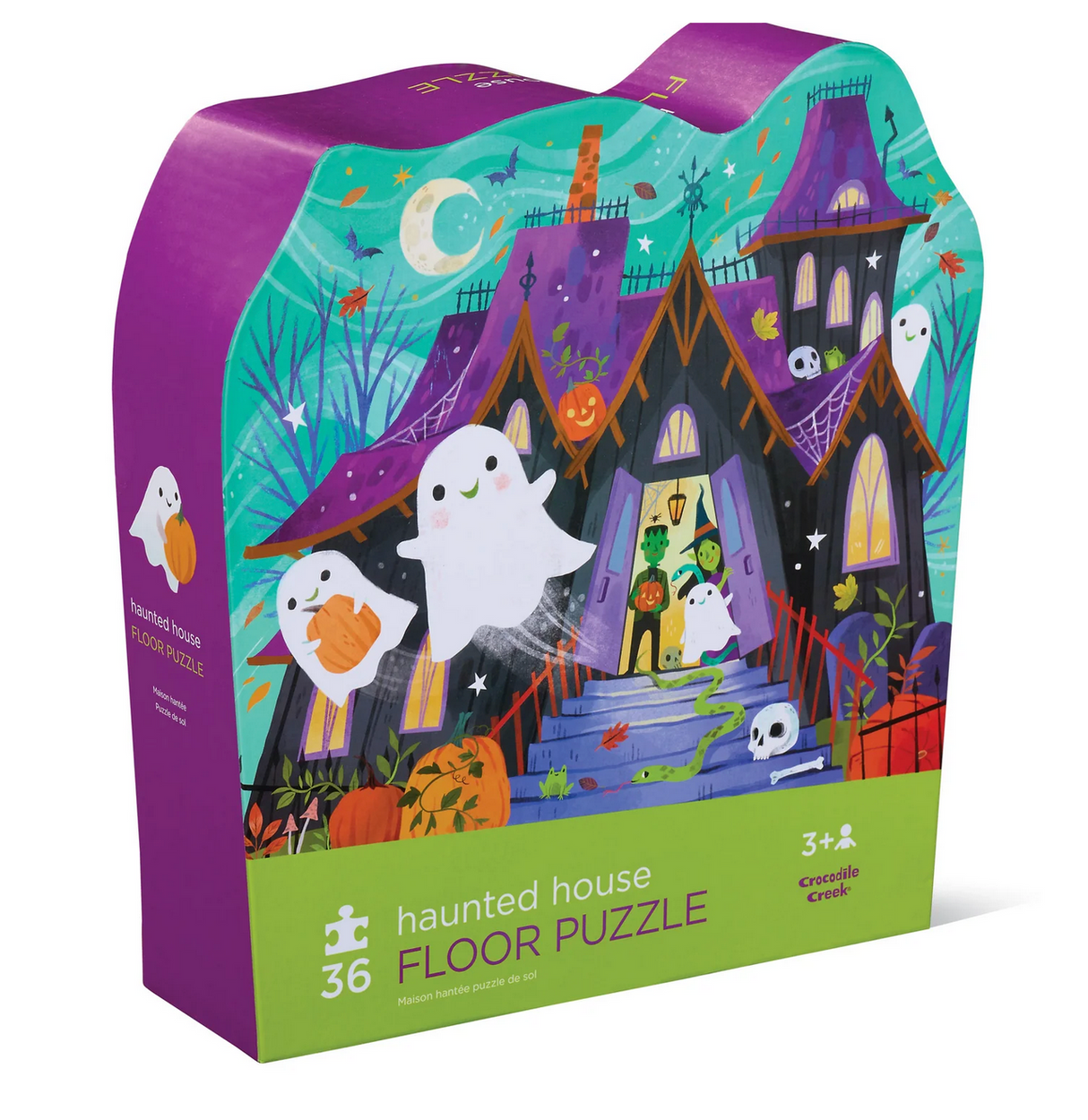 36pc Haunted House Floor Puzzle with colorful ghosts, witches, and monsters on a spooky haunted house illustration.