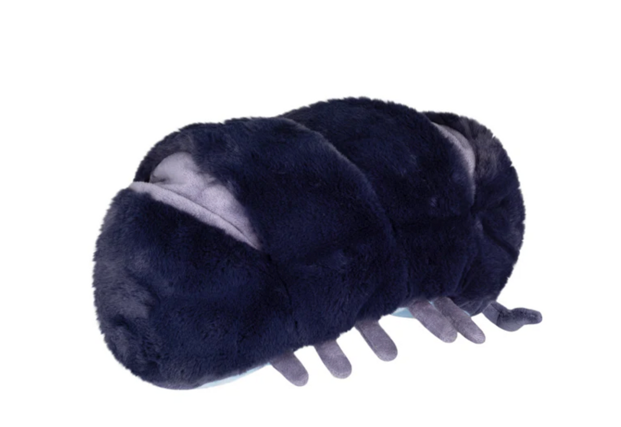 Pillbug Mini plush toy in dark blue with soft textured fabric and magnetic roll-up feature for ages 0 and up.