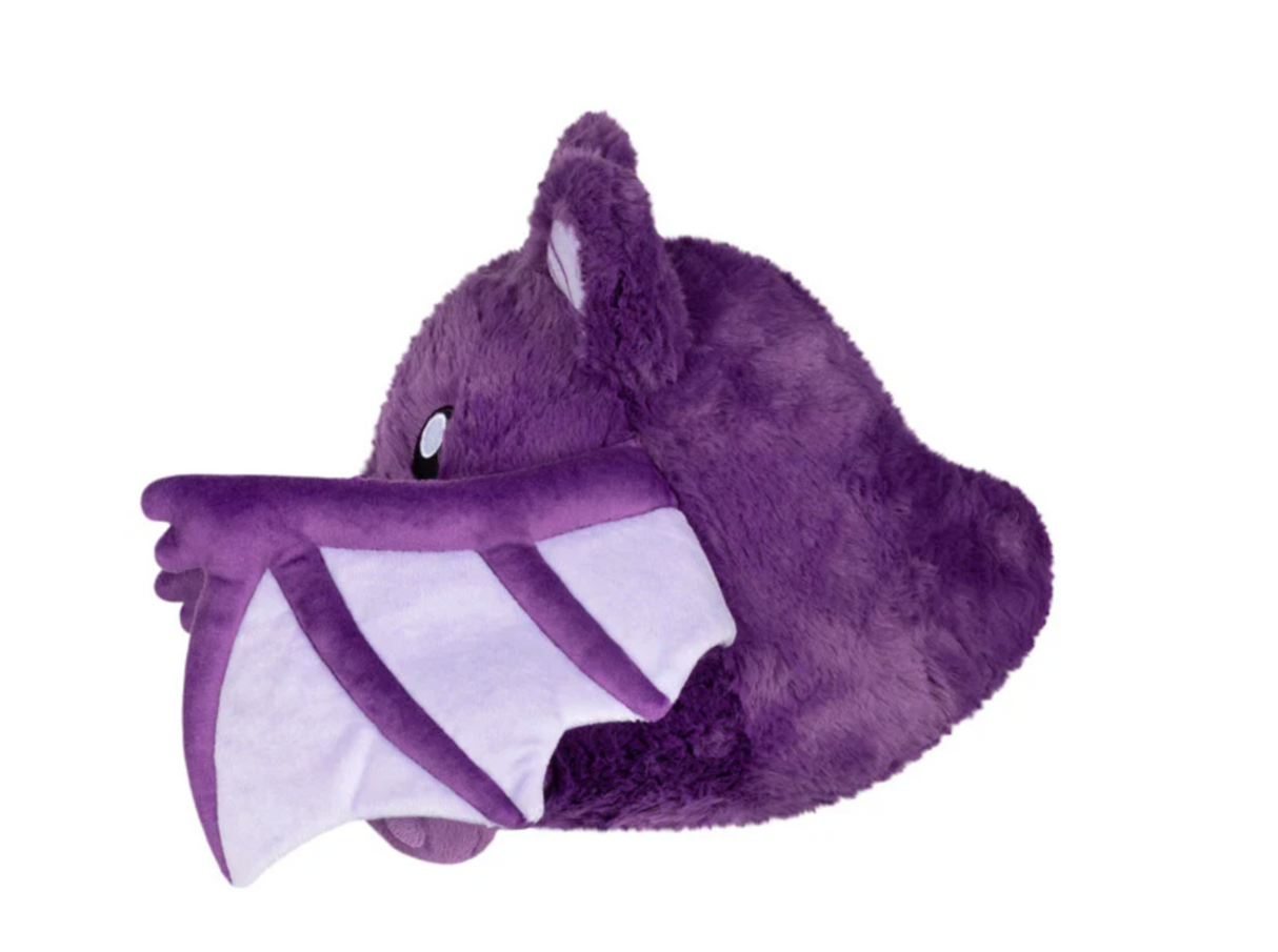 Spooky Bat Mini plush with purple wings and ears, soft polyester fiber, perfect for all ages.