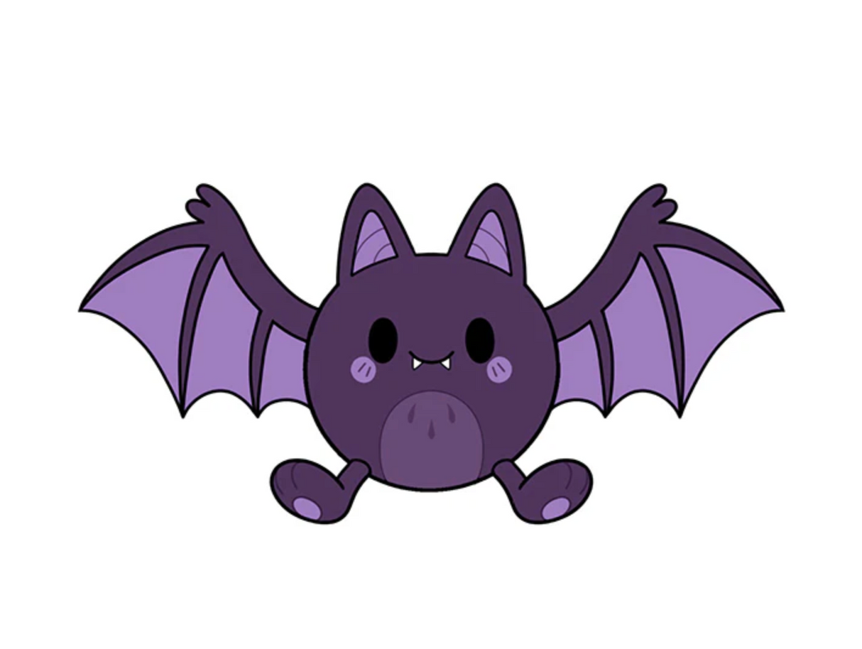 Spooky Bat Mini plush toy with purple wings and cute face, perfect for all ages and fans of fun bat designs.