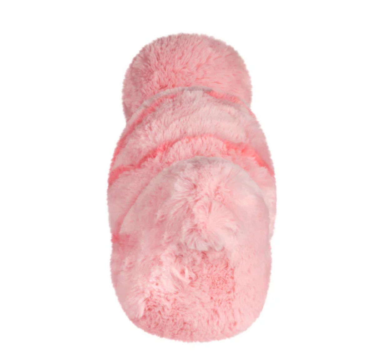 Worm Mini plush toy in soft pink polyester fiber, shown from above, soft and cuddly for all ages.