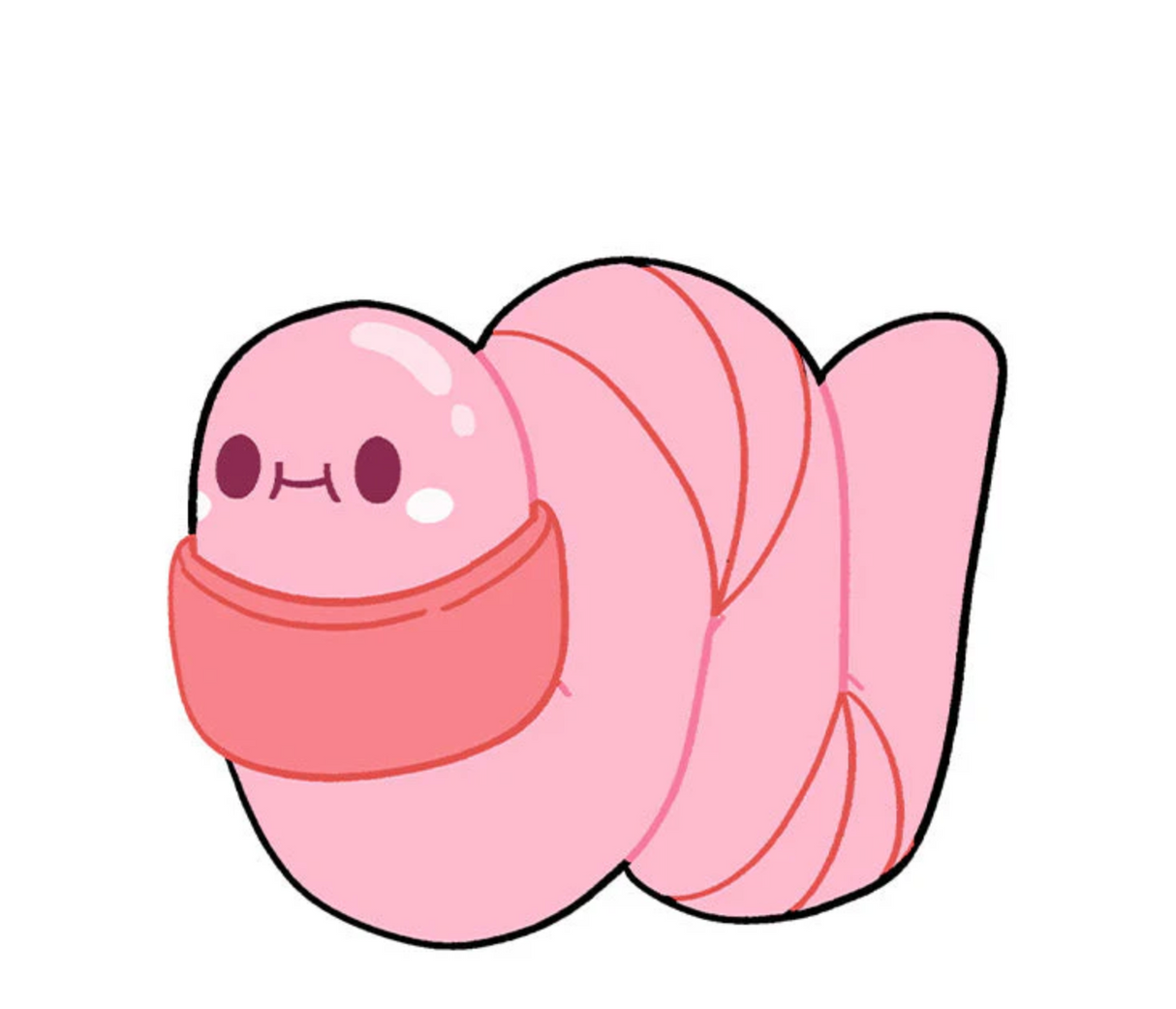 Worm Mini plush in bright pink with cute face and scarf, soft and cuddly toy for all ages.