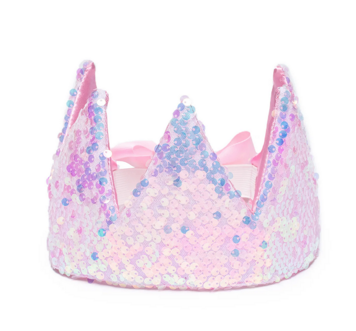 Ombre Sequins Crown with shimmering sequins gradient and a pink bow, lined with satin for child’s comfort.